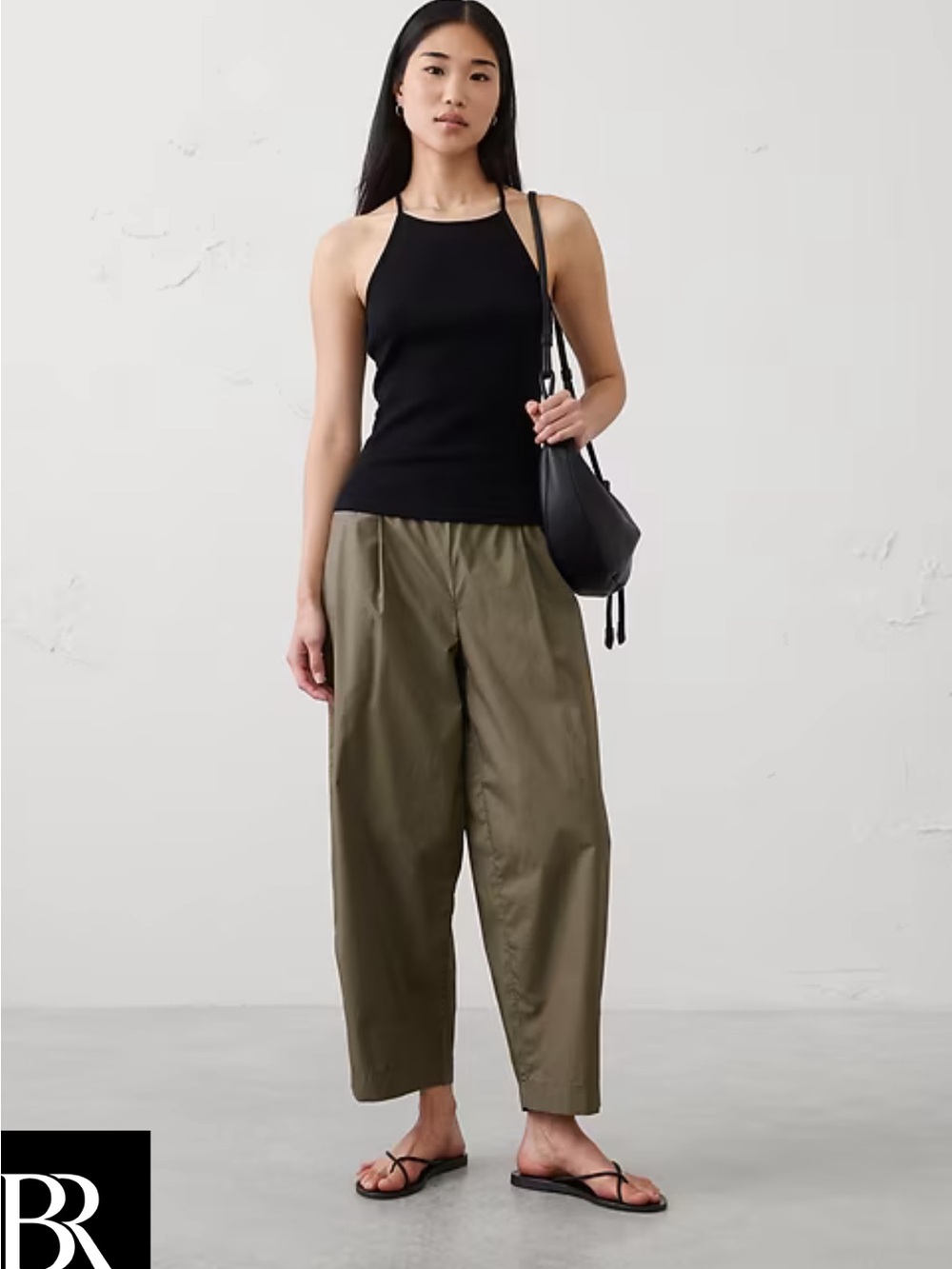 Banana Republic Factory Dark Olive Barrel High Rise Pull On Cropped Pant